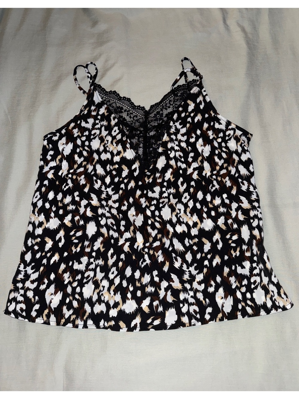 SHEIN Leopard Print Lace Trim Cami Tank Top Size Small